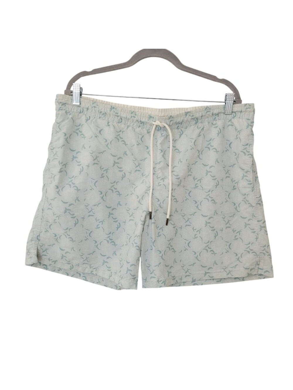 Billy Reid Floral Print Swim Trunks Mens Size XL Teal Elastic Waist Back Pocket